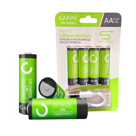 Pilas AA Recargables con Cable Tipo C CAFINI CN-1460DC x4 Unidades Pilas AA Recargables con Cable Tipo C CAFINI CN-1460DC x4 Unidades