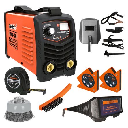 Combo Soldadora Inversora 130A Redbo + Kit Soldador Truper MMA-130