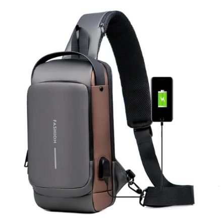Mochila Cruzada con Clave Antirrobo Impermeable Carga Usb Dorado