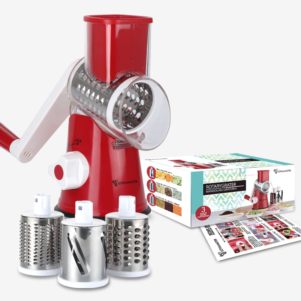 Rallador y Rebanador Giratorio Multifuncional para Alimentos Loyalmaster, Rojo