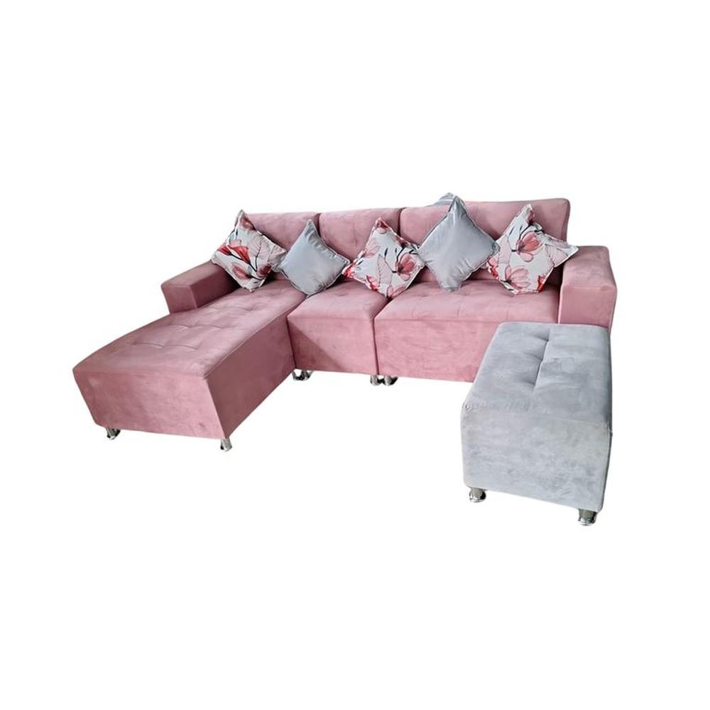 Seccional L cama - 3 Piezas - Banqueta + 5 cojines - Palo Rosa