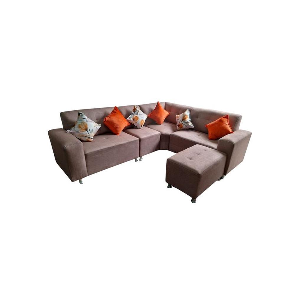 Seccional Leyva 4 piezas + Banqueta + 6 Cojines - Camel