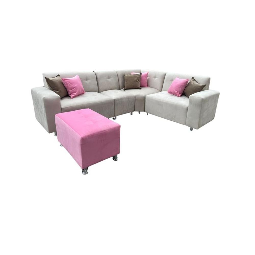 Seccional Leyva 4 piezas - color ivory + Banqueta + 6 Cojines