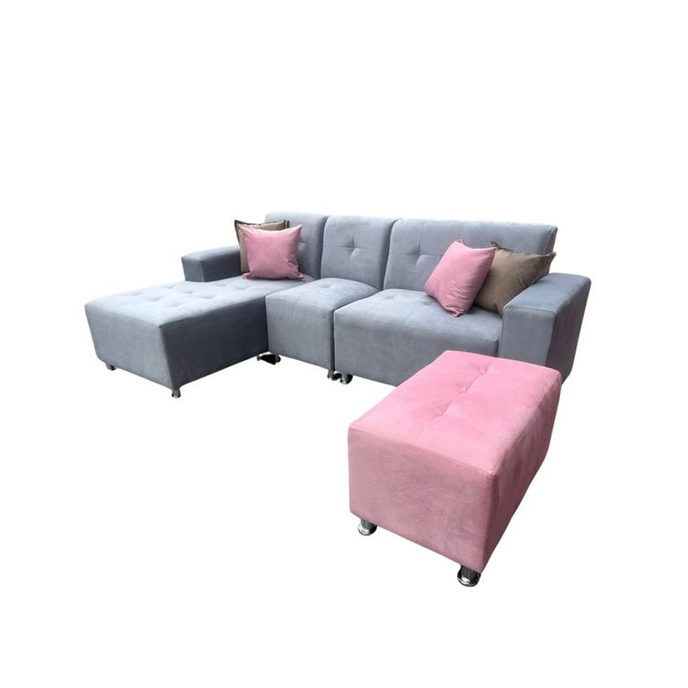 seccional L CAMA 4PIEZAS + 4COJINES COLOR PLATA