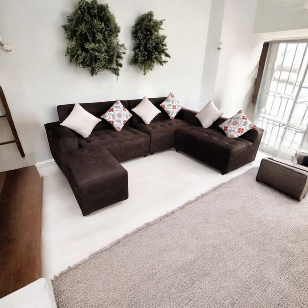 Seccional Paradisse CHOCOLATE 3 Piezas + Banqueta + 6 cojines -