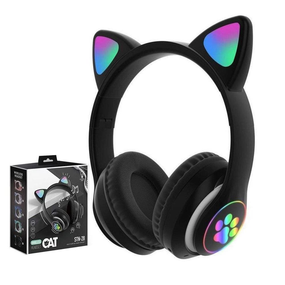 Audífono bluetooth gato  con luz led Negro