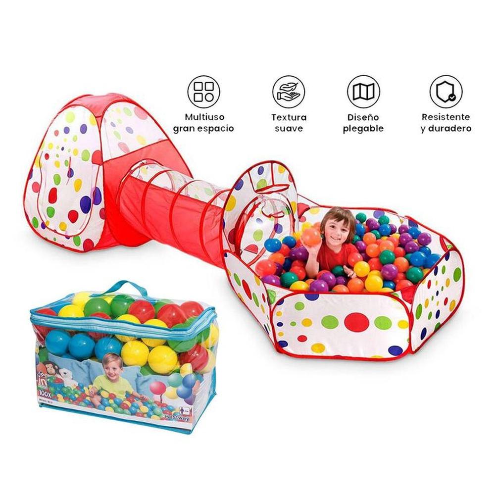 Piscina de pelotas túnel niños portátil 3 en 1+100 Pelotas