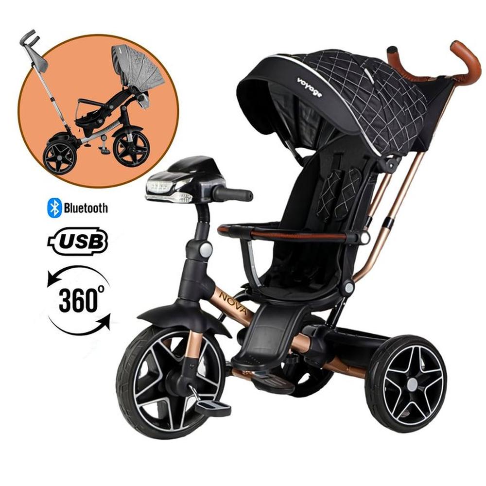 Triciclo NOVA Giratorio 360° USB Bluetooth Tela UV Negro
