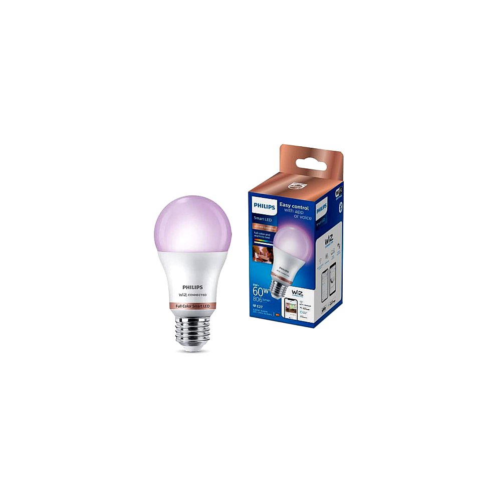 Bombilla LED Wiz E27 A60 escarchada 8W full color, equivalente a 60W, eficiencia clase F