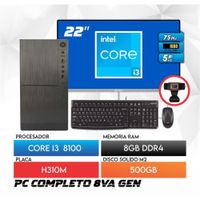 Computadora PC Intel Core i3 8100 RAM 8GB SSD 500GB Monitor 22 FHD webcam