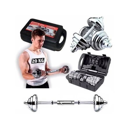 Set de Pesas Mancuernas 20Kg Barra Adaptadora NEGRO Set de Pesas Mancuernas 20Kg Barra Adaptadora NEGRO