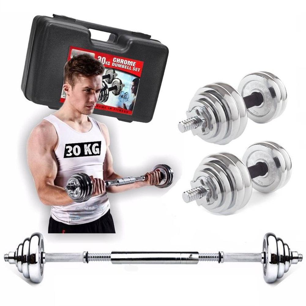 Set de Pesas Mancuernas 30Kg Barra Adaptadora Negro Set de Pesas Mancuernas 30Kg Barra Adaptadora Negro