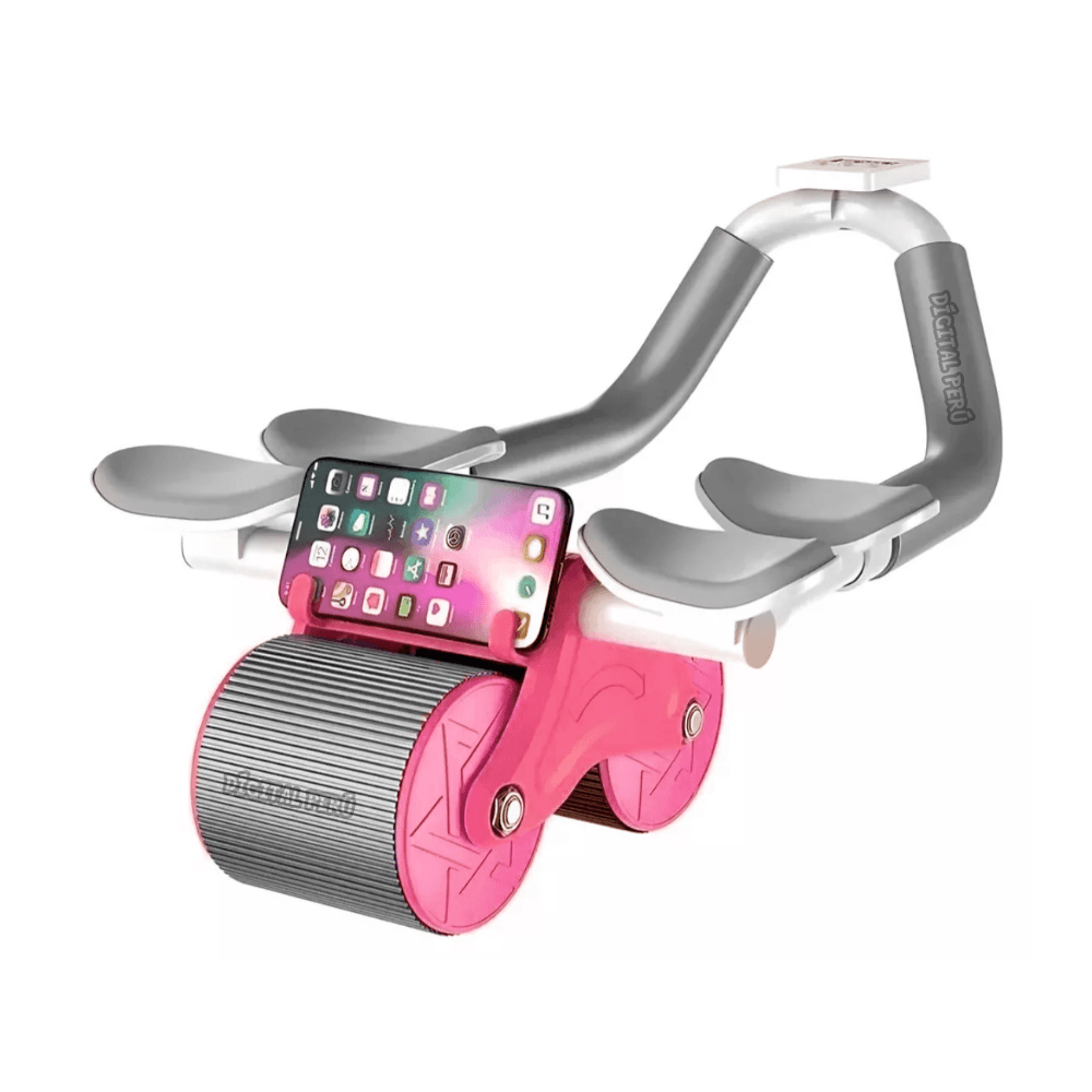 Rueda Abdominal Doble con Rebote Automático, Soporte y Temporizador Gratis Color Rosado