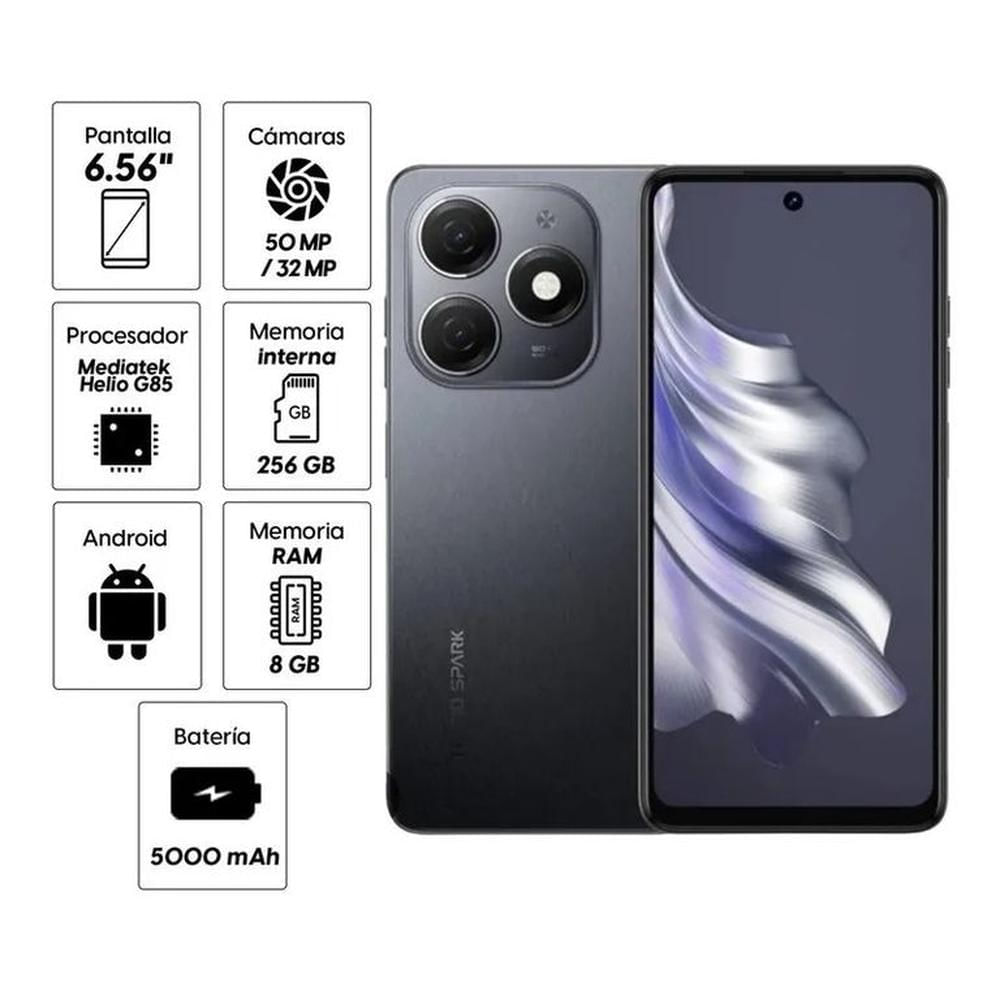 SMARTPHONE TECNO MOBILE SPARK 20 KJ5 256GB ROM+ 16GB RAM EXTENDIDA (8GB +8GB RAM ) GRAVITY BLACK