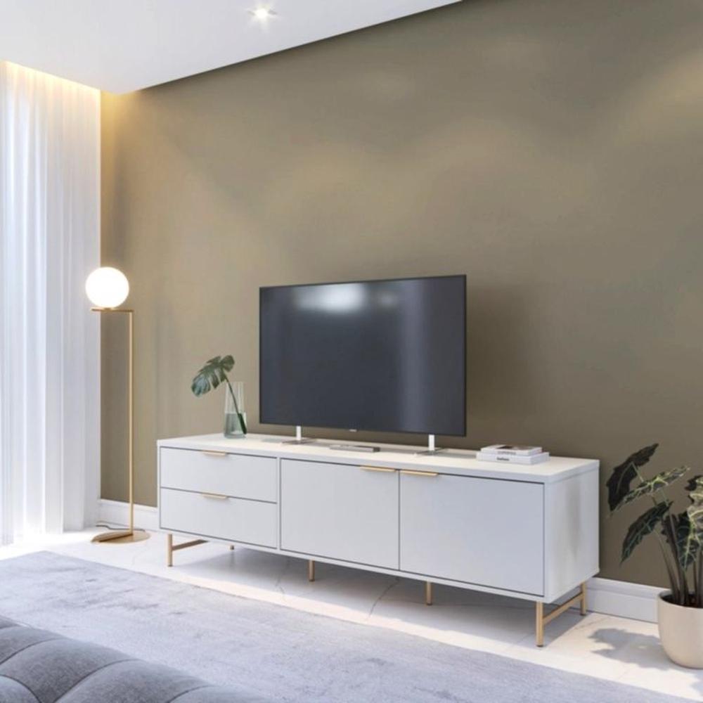 MESA DE TV YVES OFF WHITE MATTE DORADO 75