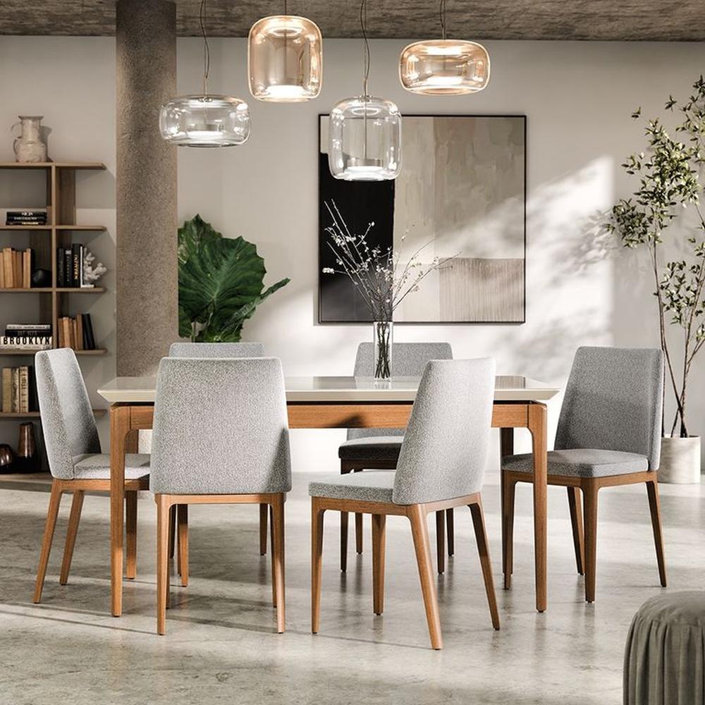 COMEDOR 6 SILLAS MADERA CITY BOUCLÉ GRIS CLARO