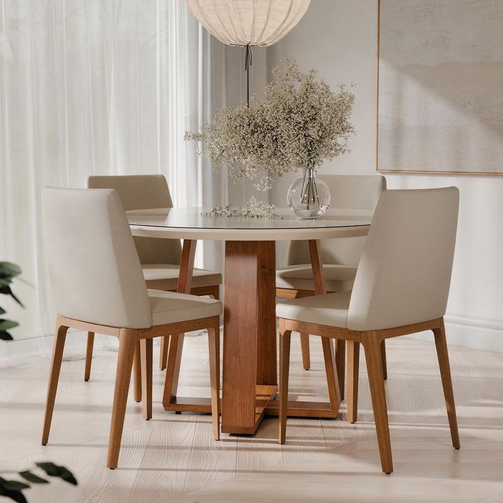 COMEDOR 4 SILLAS REDONDO MADERA 1.2 CITY LINO BEIGE