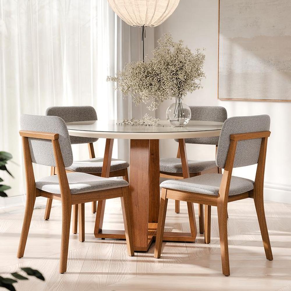 COMEDOR 4 SILLAS REDONDO MADERA 1.2 CLASSIC BOUCLE GRIS