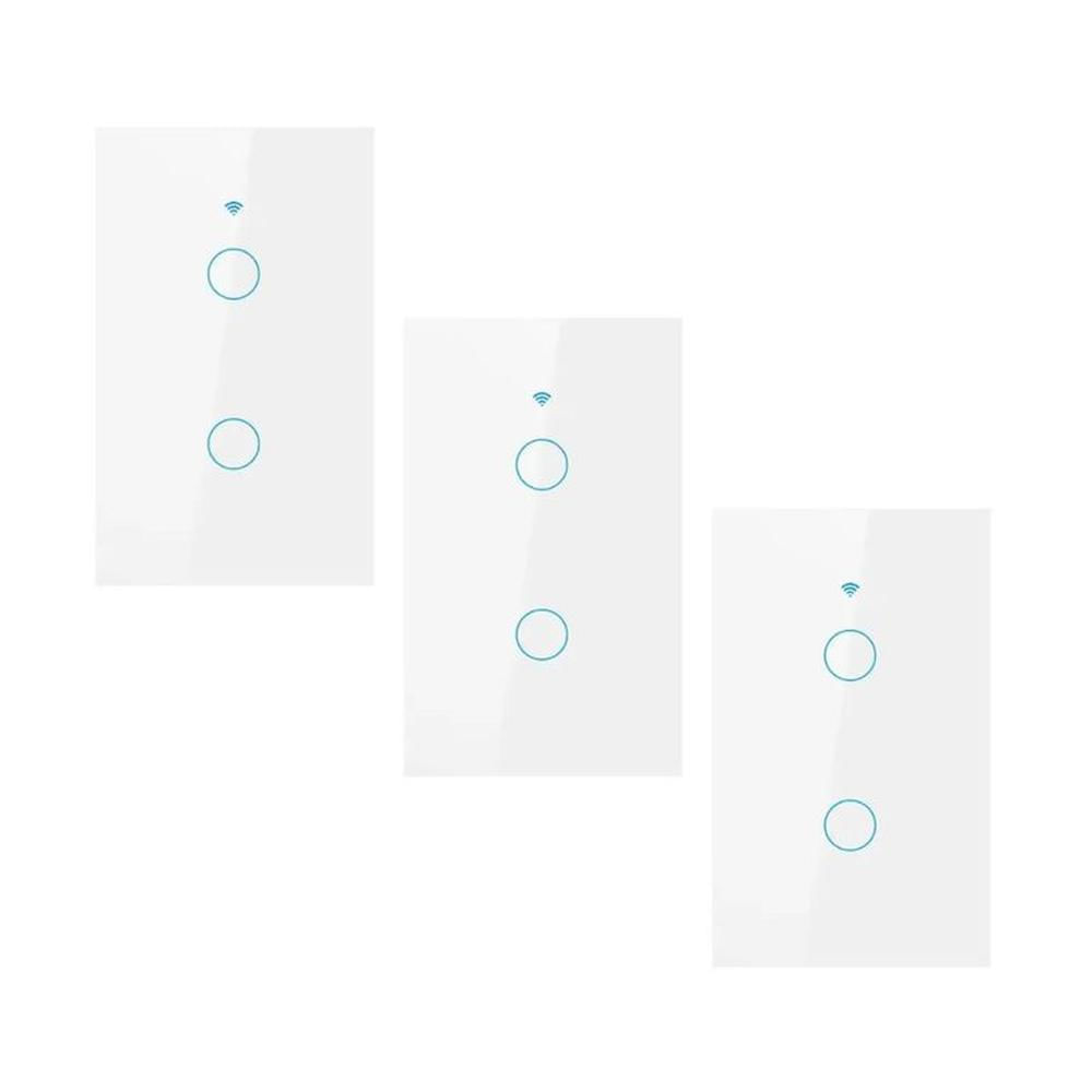 PACK X3 INTERRUPTOR SMART WIFI ALEXA GOOGLE 2 BOTONES BLANCO
