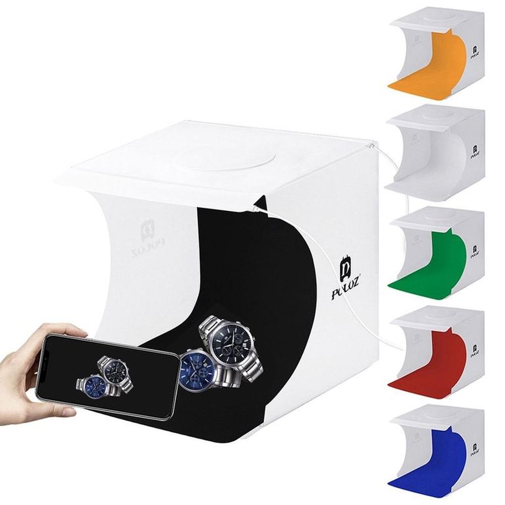 FOTO ESTUDIO CAJA DE LUZ FOTOGRAFICA PULUZ PLEGABLE 2 LINEAS LED 20CM
