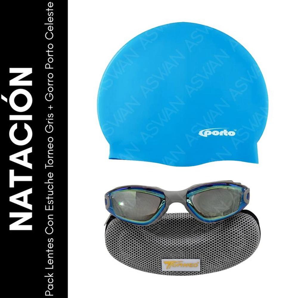 Pack Lentes Con Estuche Torneo Gris + Gorro Porto Celeste