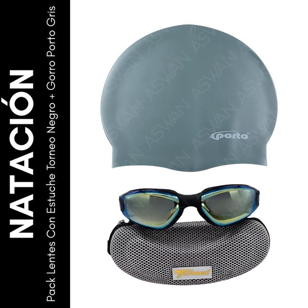 Pack Lentes Con Estuche Torneo Negro + Gorro Porto Gris
