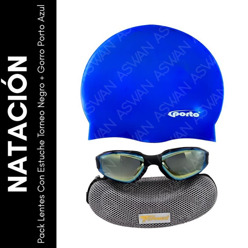 Pack Lentes Con Estuche Torneo Negro + Gorro Porto Azul