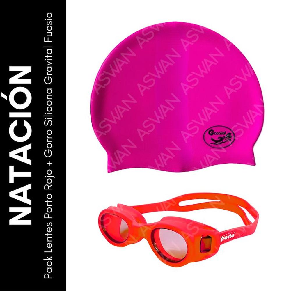 Pack Lentes Porto Rojo + Gorro Silicona Gravital Fucsia