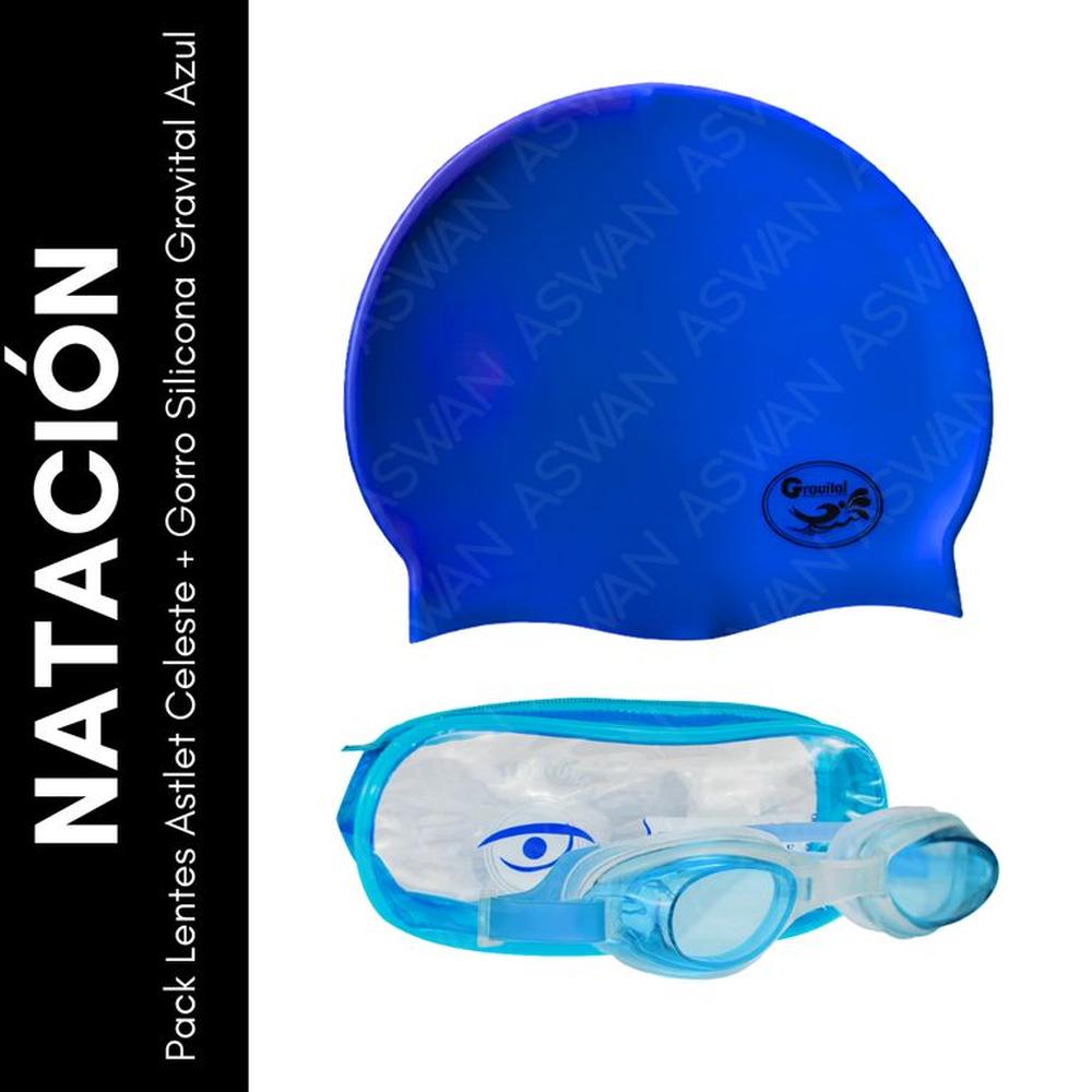 Pack Lentes Astlet Celeste + Gorro Silicona Gravital Azul