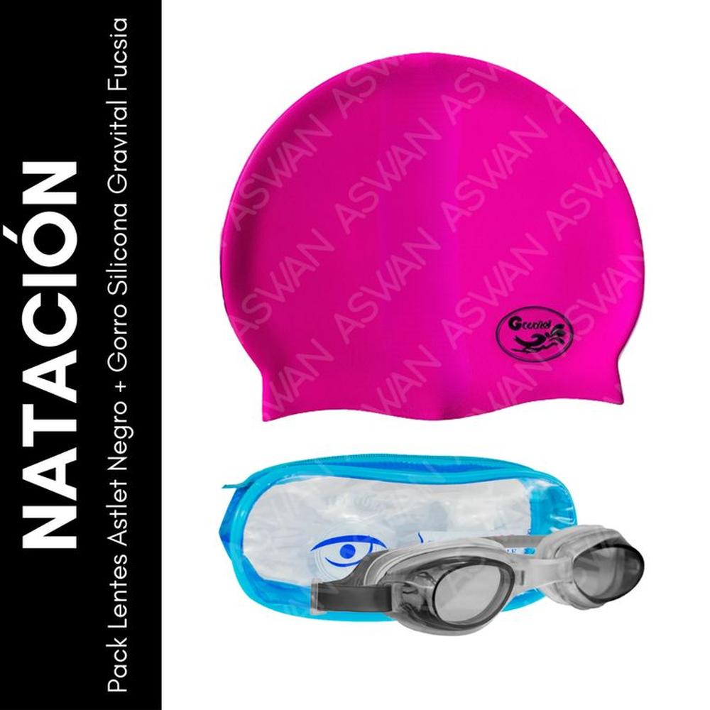 Pack Lentes Astlet Negro + Gorro Silicona Gravital Fucsia