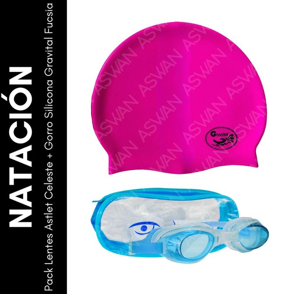 Pack Lentes Astlet Celeste + Gorro Silicona Gravital Fucsia