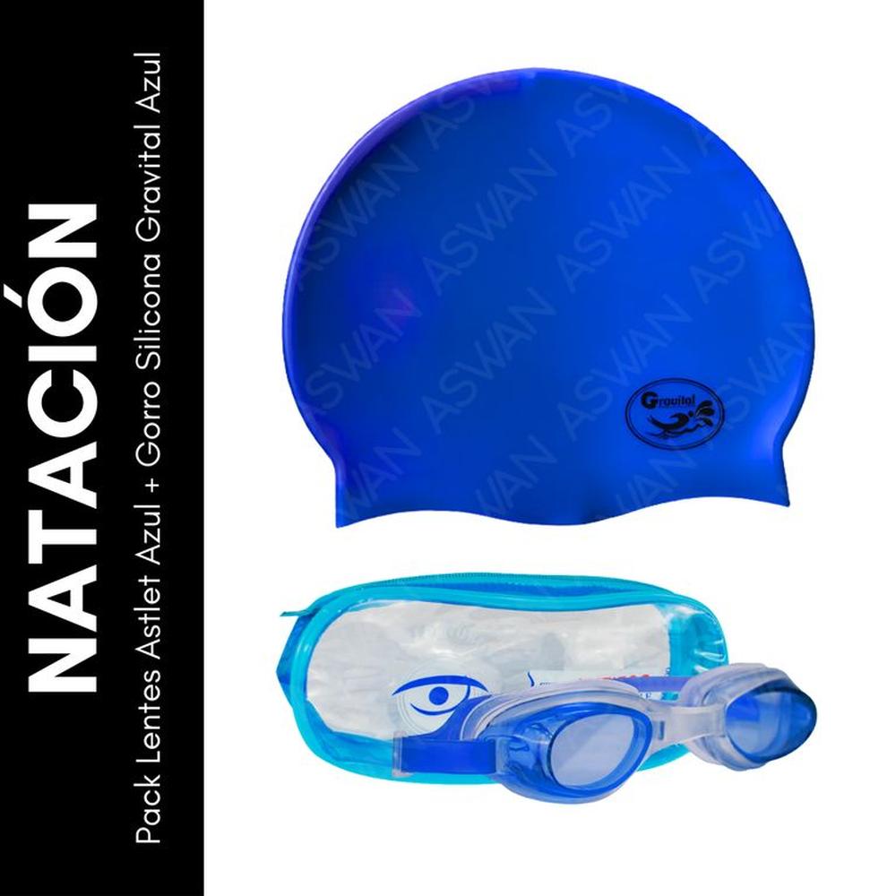 Pack Lentes Astlet Azul + Gorro Silicona Gravital Azul