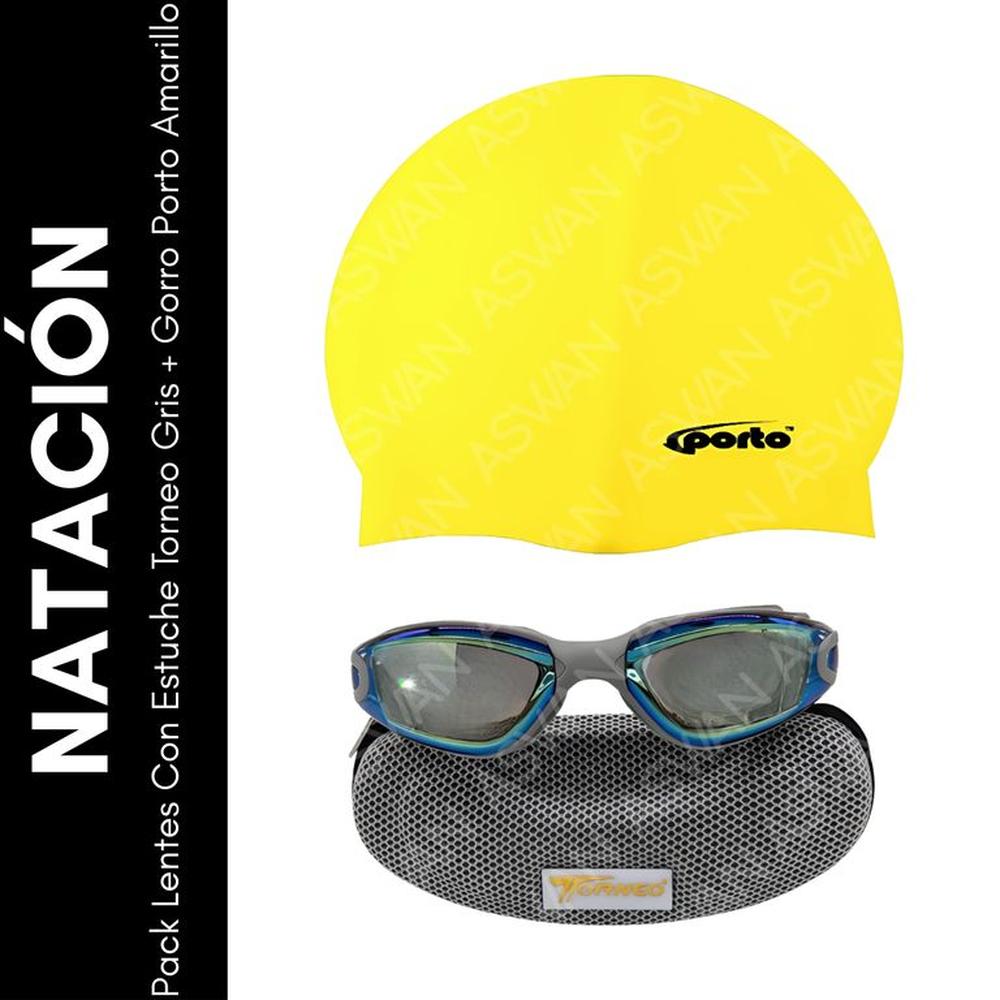 Pack Lentes Con Estuche Torneo Gris + Gorro Porto Amarillo