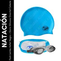Pack Lentes Astlet Negro + Gorro Silicona Gravital Celeste
