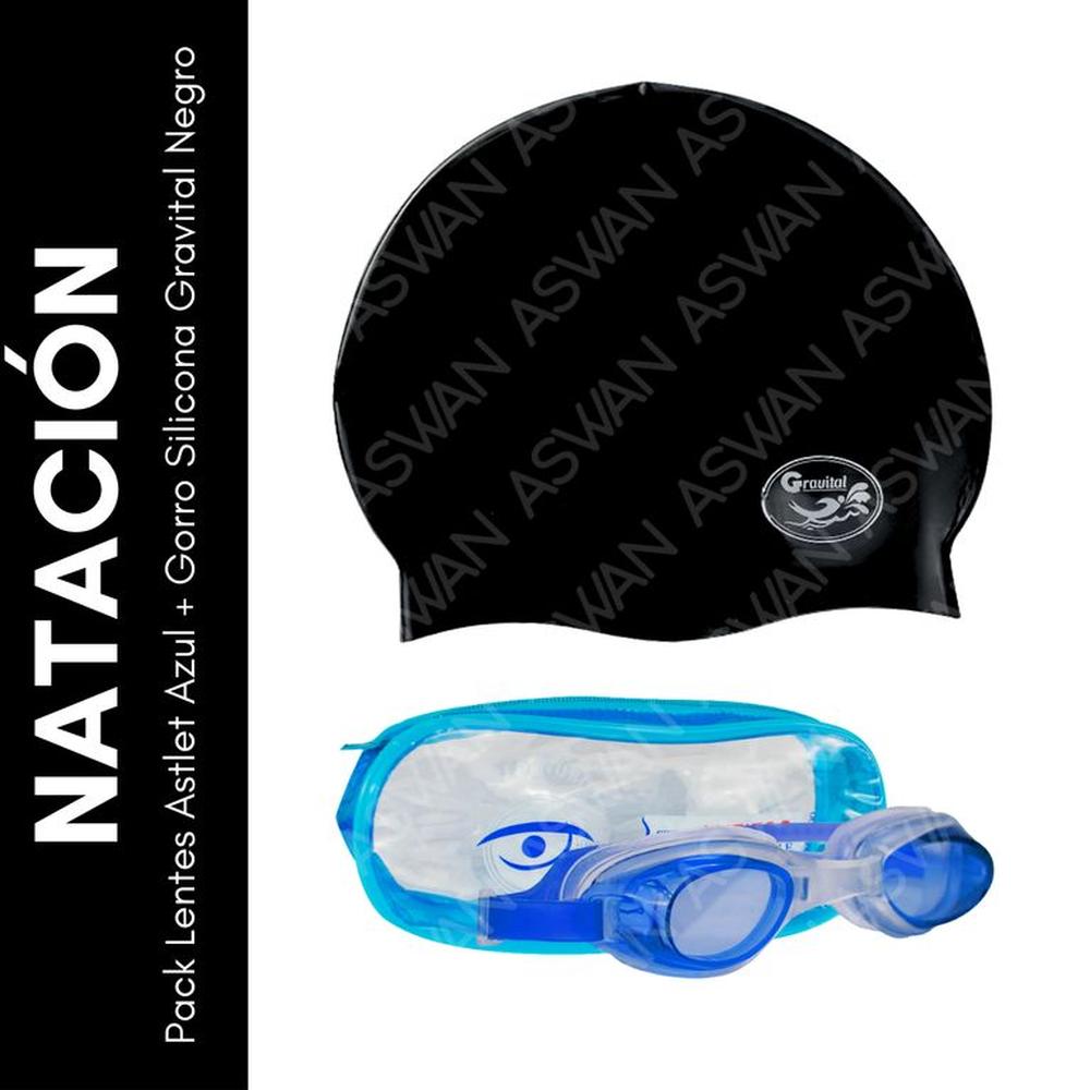 Pack Lentes Astlet Azul + Gorro Silicona Gravital Negro