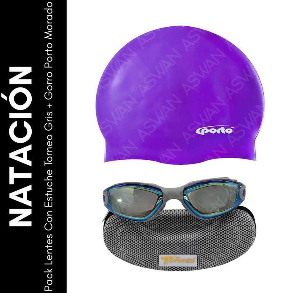 Pack Lentes Con Estuche Torneo Gris + Gorro Porto Morado