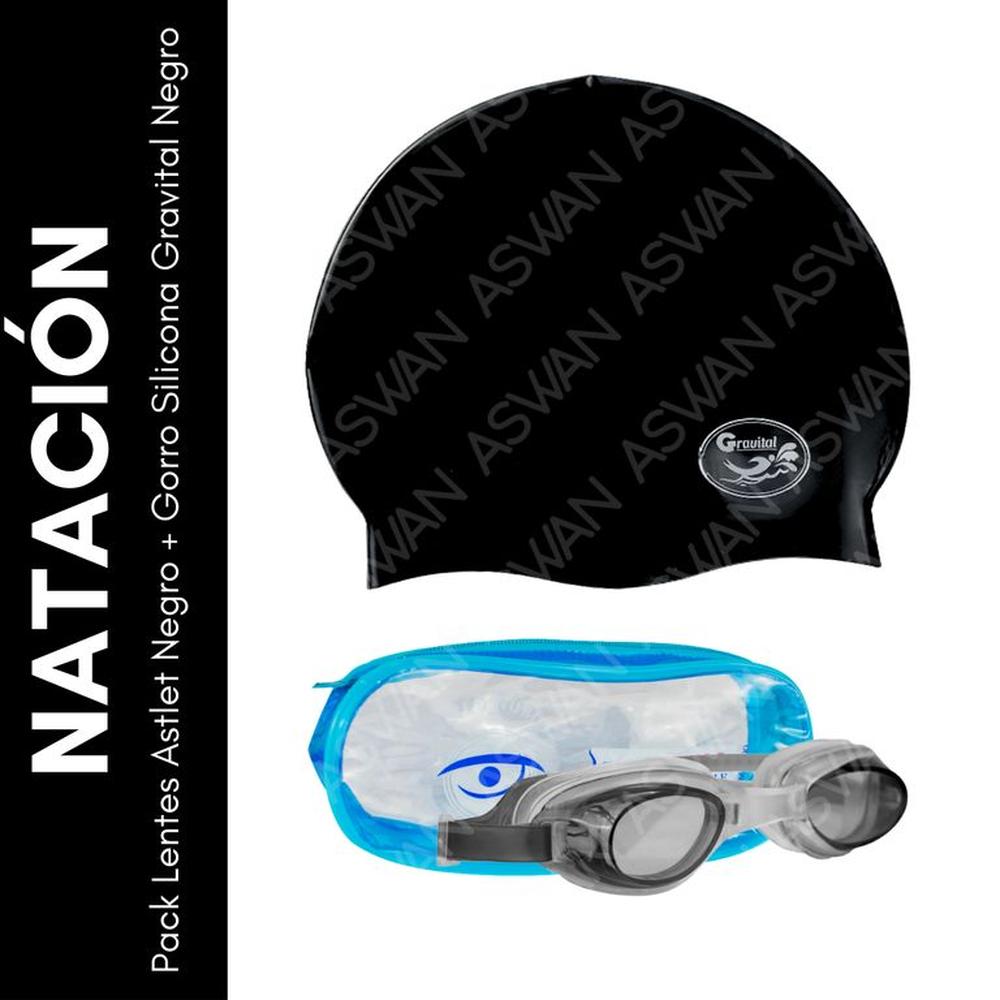 Pack Lentes Astlet Negro + Gorro Silicona Gravital Negro