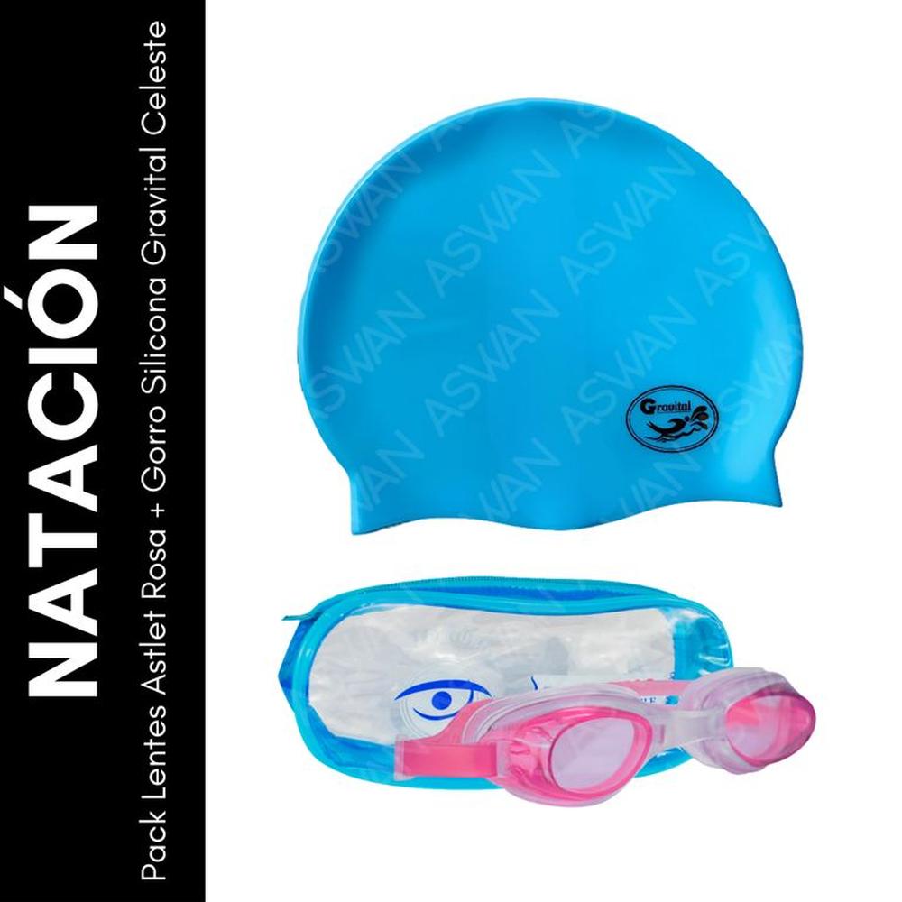 Pack Lentes Astlet Rosa + Gorro Silicona Gravital Celeste