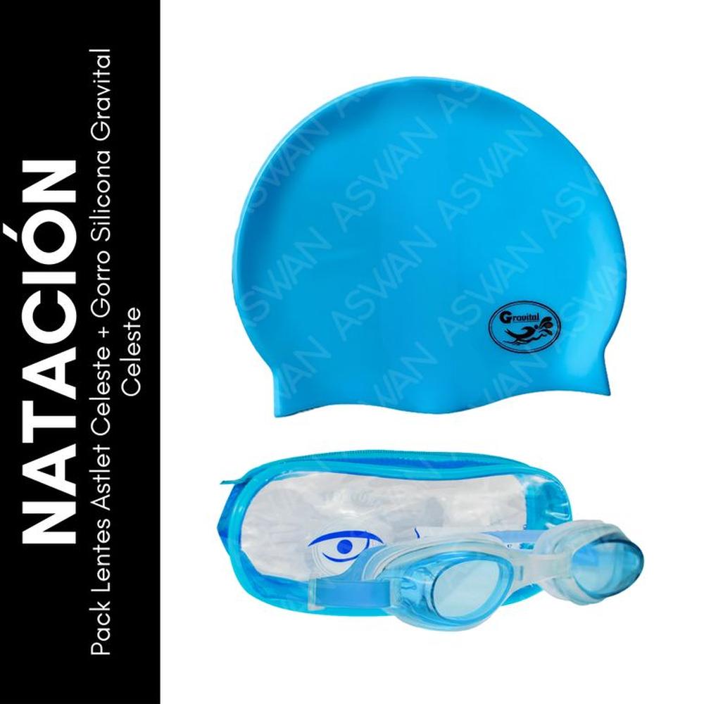 Pack Lentes Astlet Celeste + Gorro Silicona Gravital Celeste