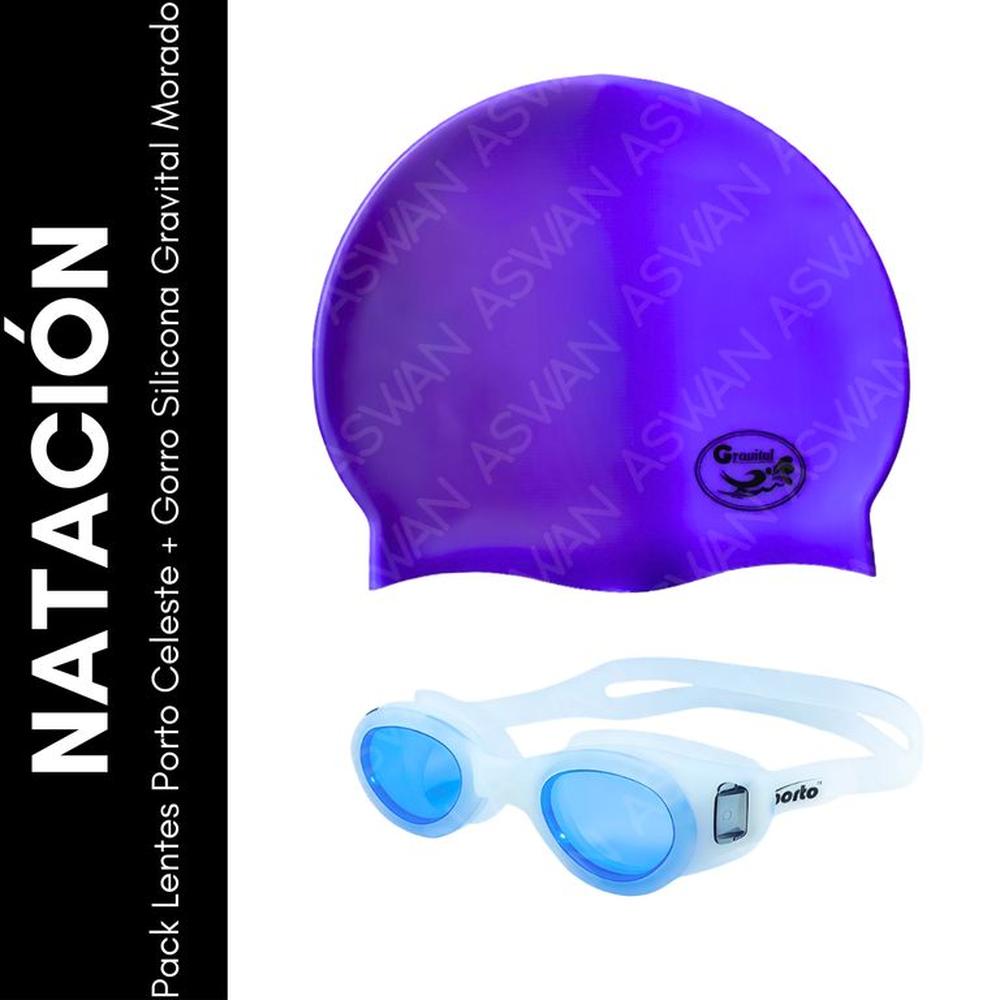 Pack Lentes Porto Celeste + Gorro Silicona Gravital Morado