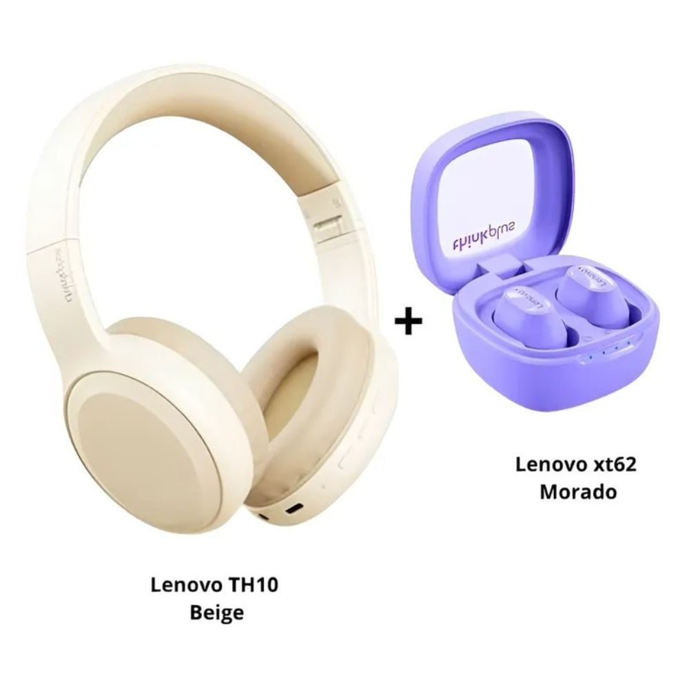 Audífonos Lenovo Th10 Beige + Audífonos Tws Lenovo Xt62 Violeta