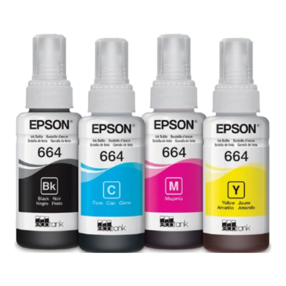 Kit Pack Botella Tinta Epson  T664 Negro, Cian, Magenta, Amarillo