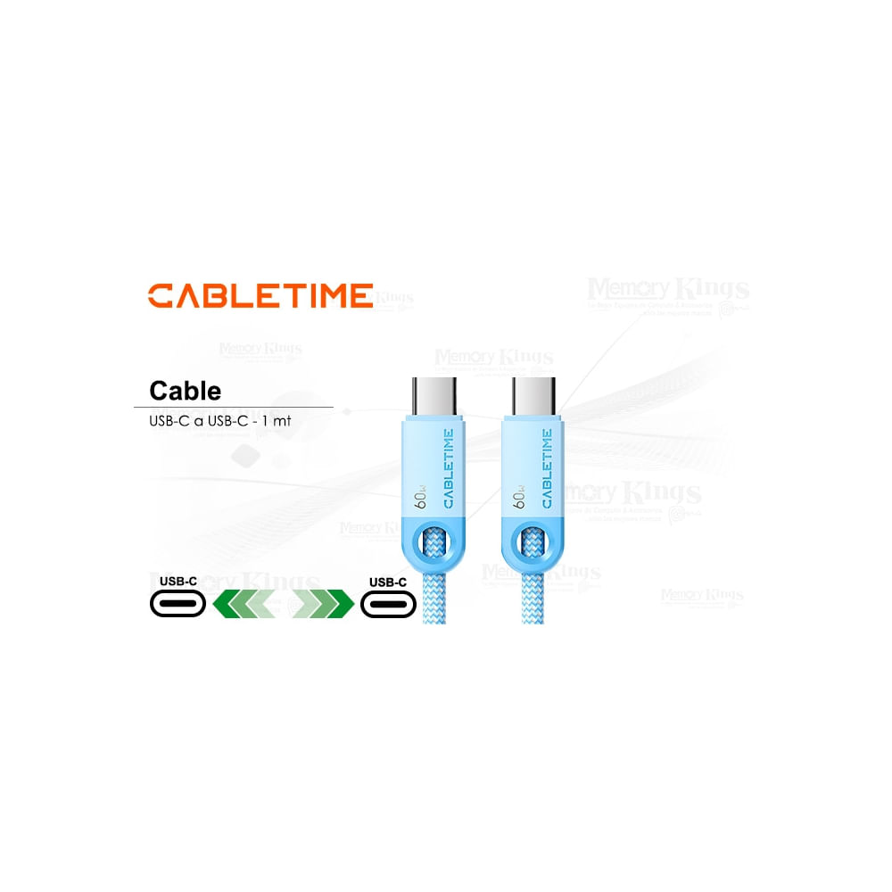 Cable USB-C a USB-C 1m Cabletime CUP3H 60W, color azul, carga rápida y alta velocidad