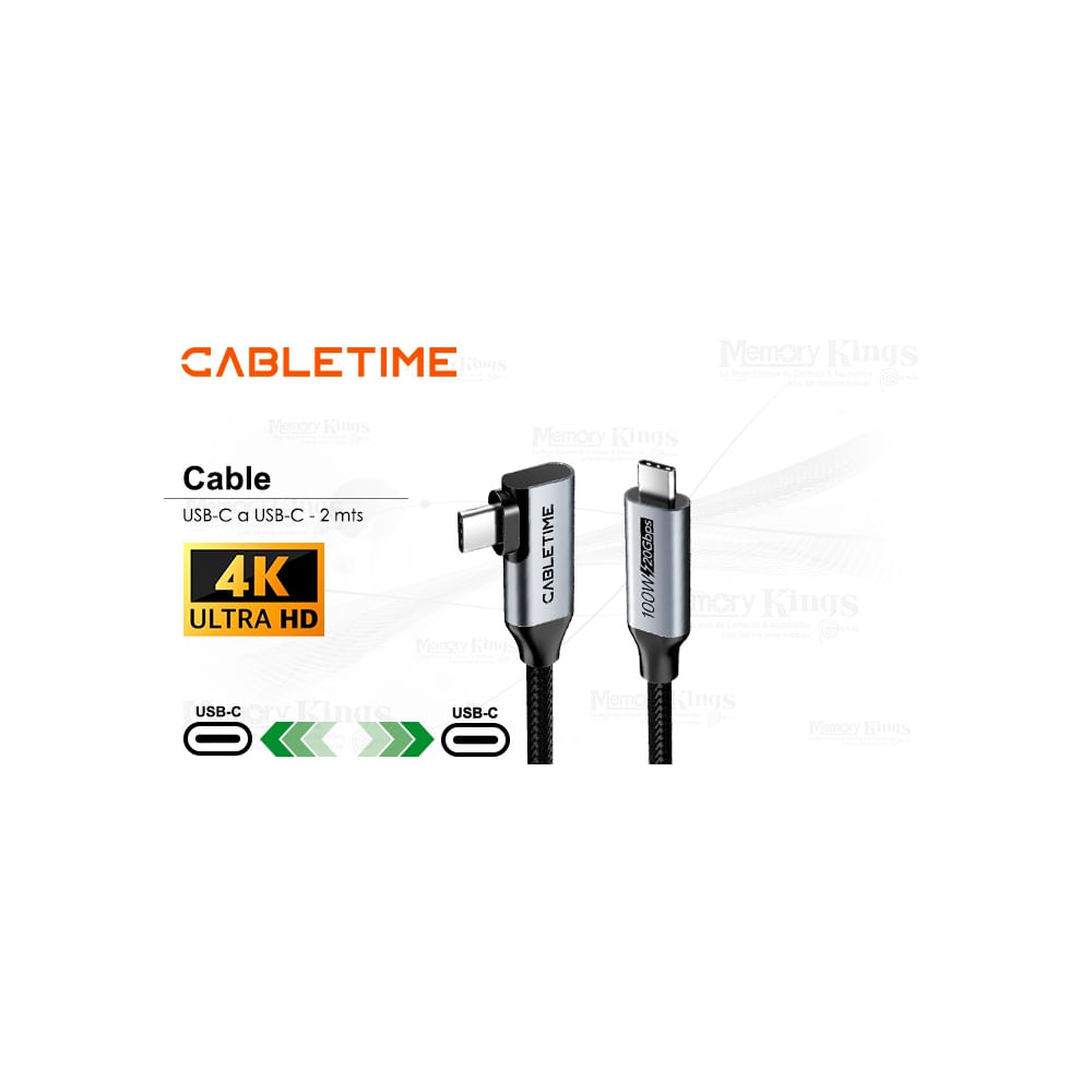 Cable USB-C a USB-C 2m CABLETIME CU24L 4K 100W - Alta velocidad y carga rápida, ideal para disposit
