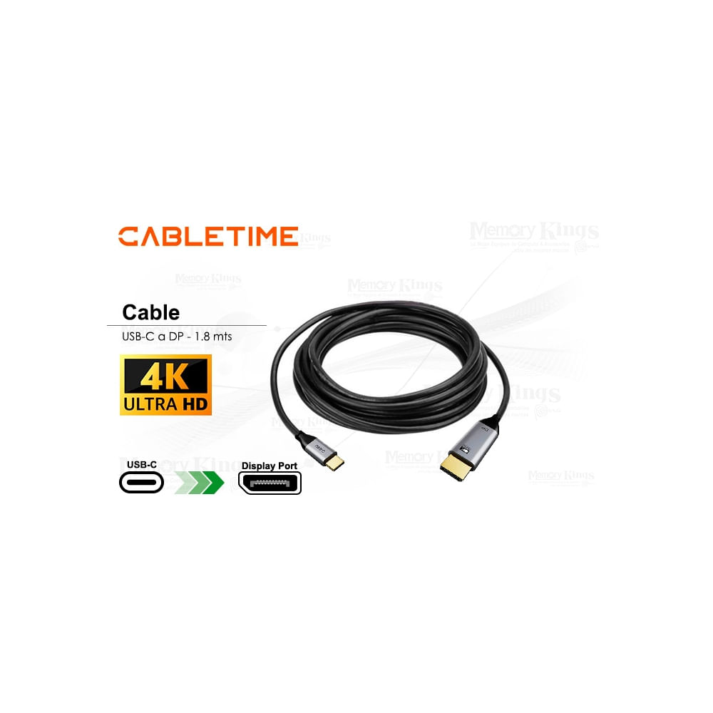 Cable USB-C a DisplayPort 1.8m CABLETIME CC20K, resolución 4K a 60Hz - Conexión rápida y confiable