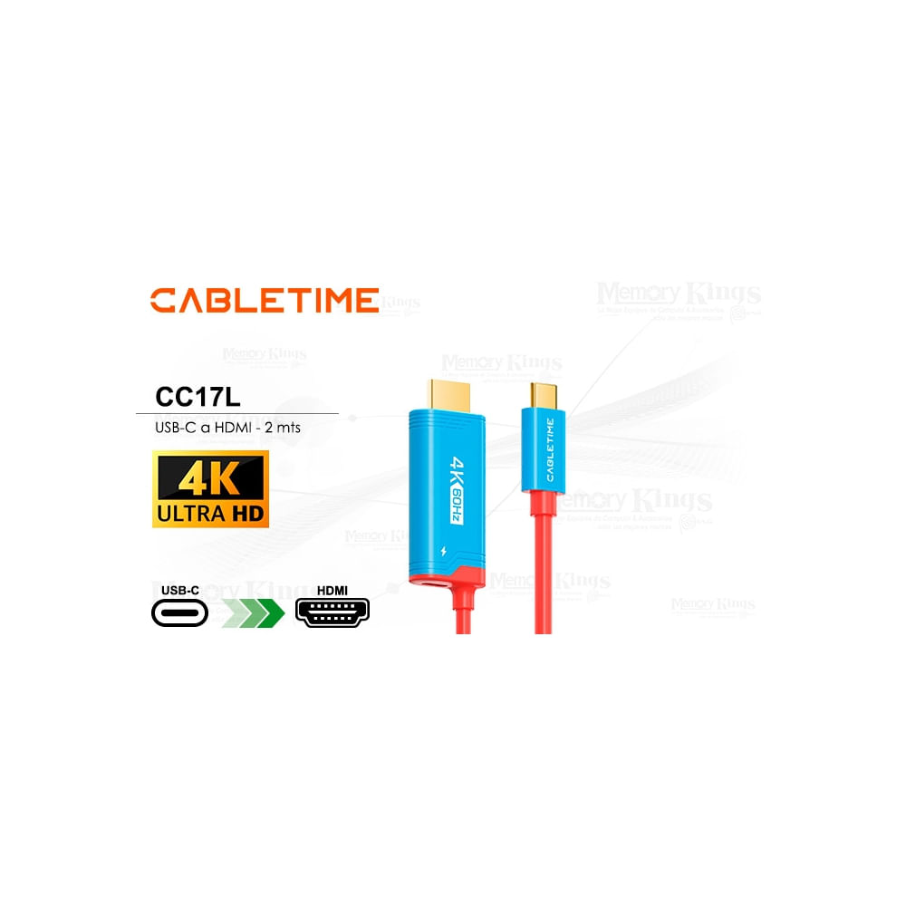 Cable USB-C a HDMI 2m CABLETIME CC17L para Nintendo - Alta velocidad y compatibilidad garantizada