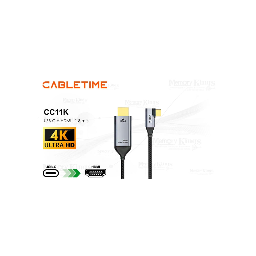 Cable USB-C a HDMI 1.8m CABLETIME CC11K 4K 60Hz para video en alta definición y conexión rápida