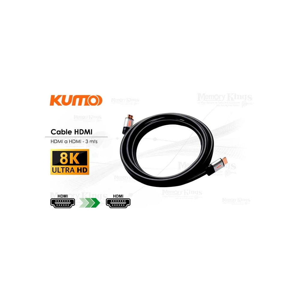 Cable HDMI 3 mts KUMO UHD 2.1V 8K/4K - Alta Velocidad y Conectividad Avanzada para tu TV o Monitor