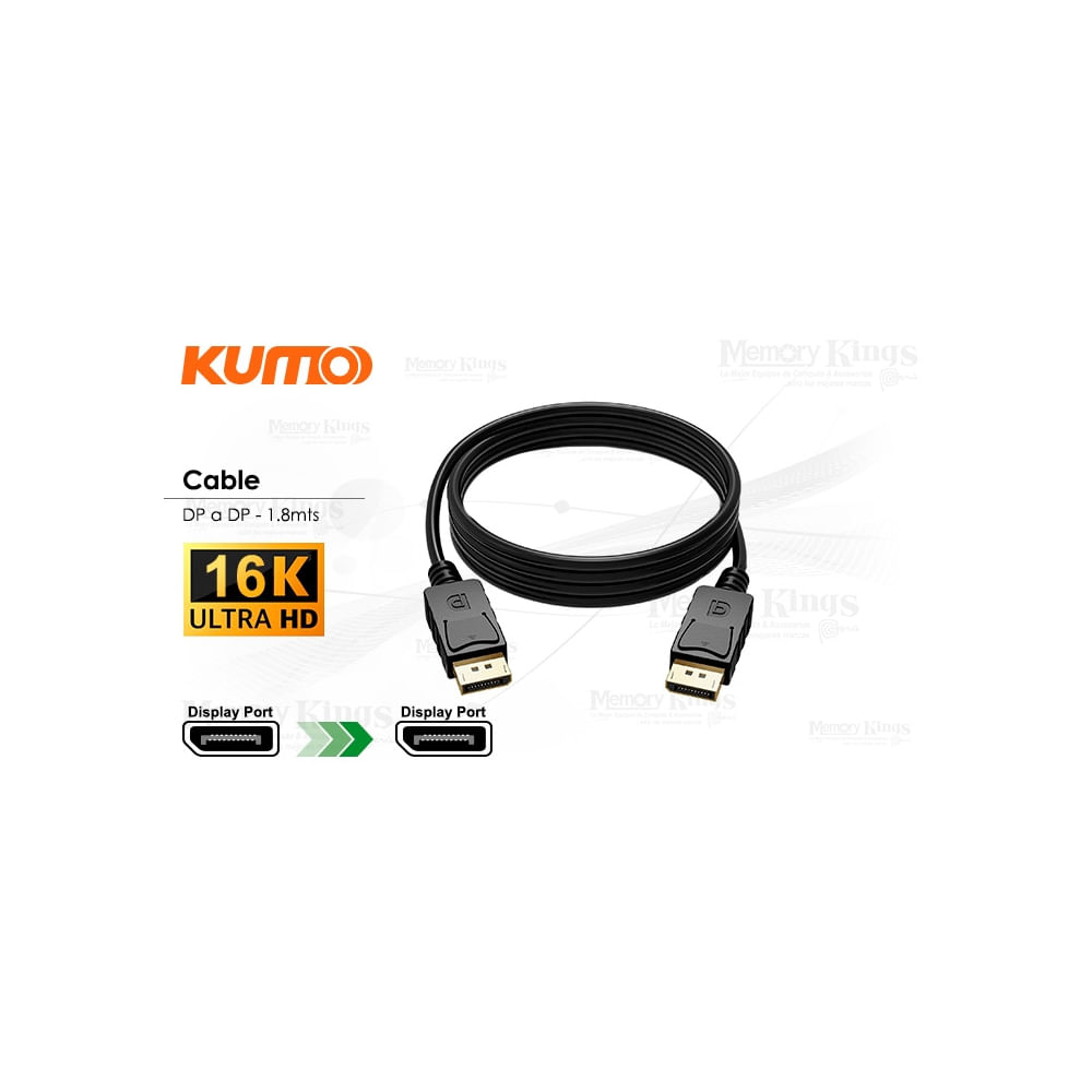 Cable DisplayPort a DisplayPort 1.8 m KUMO 16K - Alta resolución y conexión fiable para tu pantalla