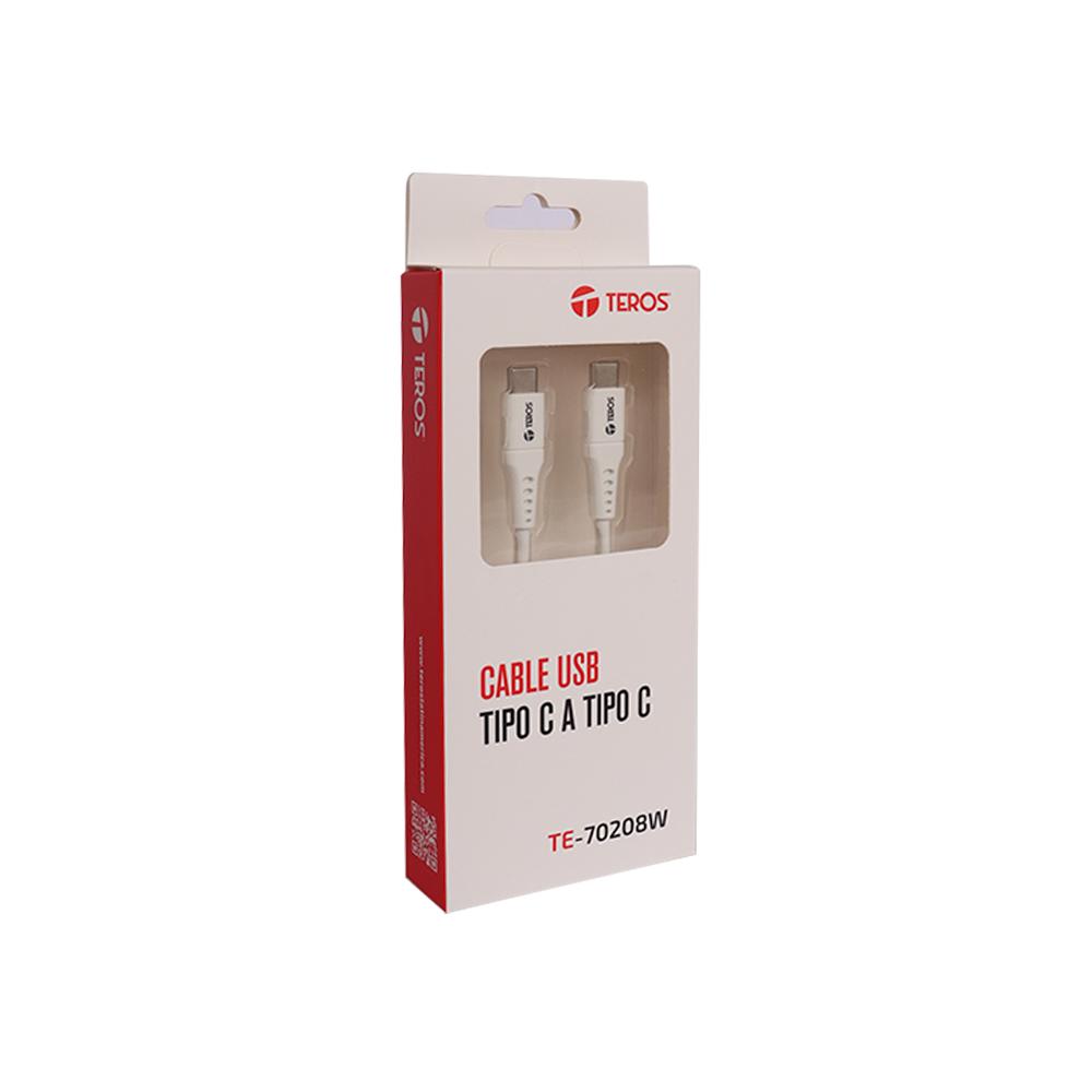 Cable USB Tipo C Teros TE-70208W, 5A, 100W, Conexión Rápida, Color Blanco, Alta Velocidad